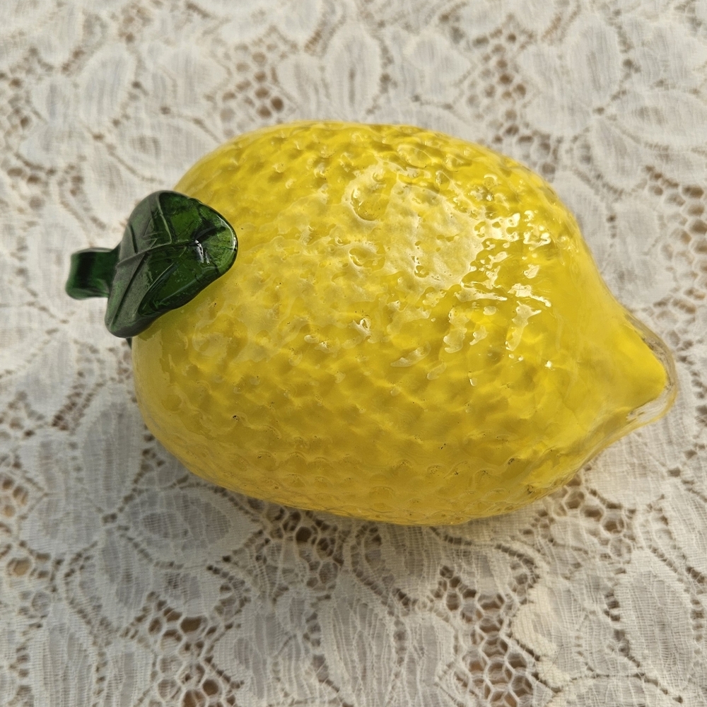 Yellow Glass Lemon Fruit Home Accent Bowl Filler Collectible Decor Citrus Fruit
